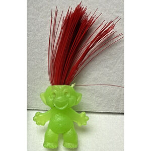 Vintage Mini Troll Doll Green Red Hair Gumball Glows KG Crazy Read